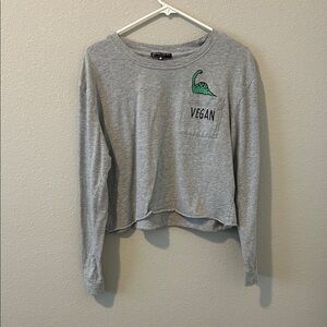 Grey 'Vegan' Pocket Cropped Long Sleeve Tee
